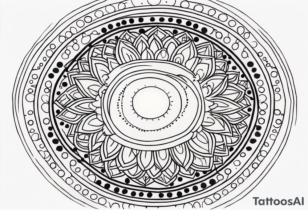 simple sunshine mandala made of black dots with circles tattoo idea