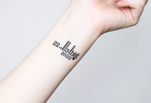 minimalist barcode with the couple’s wedding date (22 - 03 - 2012) hidden in the numbers under barcode with heart tattoo idea