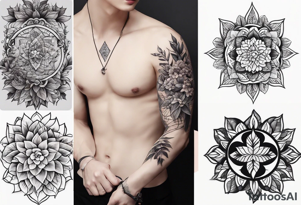 Elements: the north needle in the center, outside the north needle are a few eggplant leaves, and the outermost edge is a long wavy line
Location: Behind the upper arm of the left hand, about 6*20 cm from the elbow to the shoulder tattoo idea