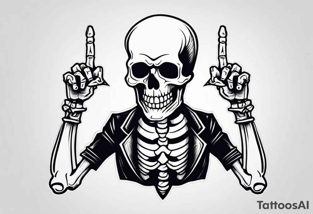 Skeleton holding up 3 fingers tattoo idea