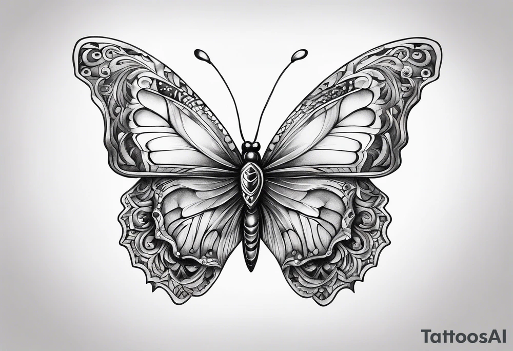 Detailed butterfly masculine tattoo idea