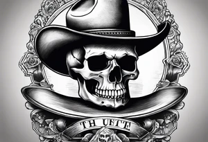 Skull with western hat sitting on hour glass tattoo idea