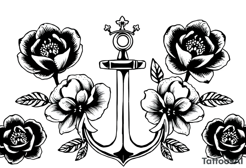 detailed beautiful gothic boho flowers with gorgeous crown and anchor tattoo idea