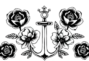 detailed beautiful gothic boho flowers with gorgeous crown and anchor tattoo idea