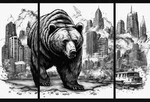 Serious bear coming up behind a city tattoo idea