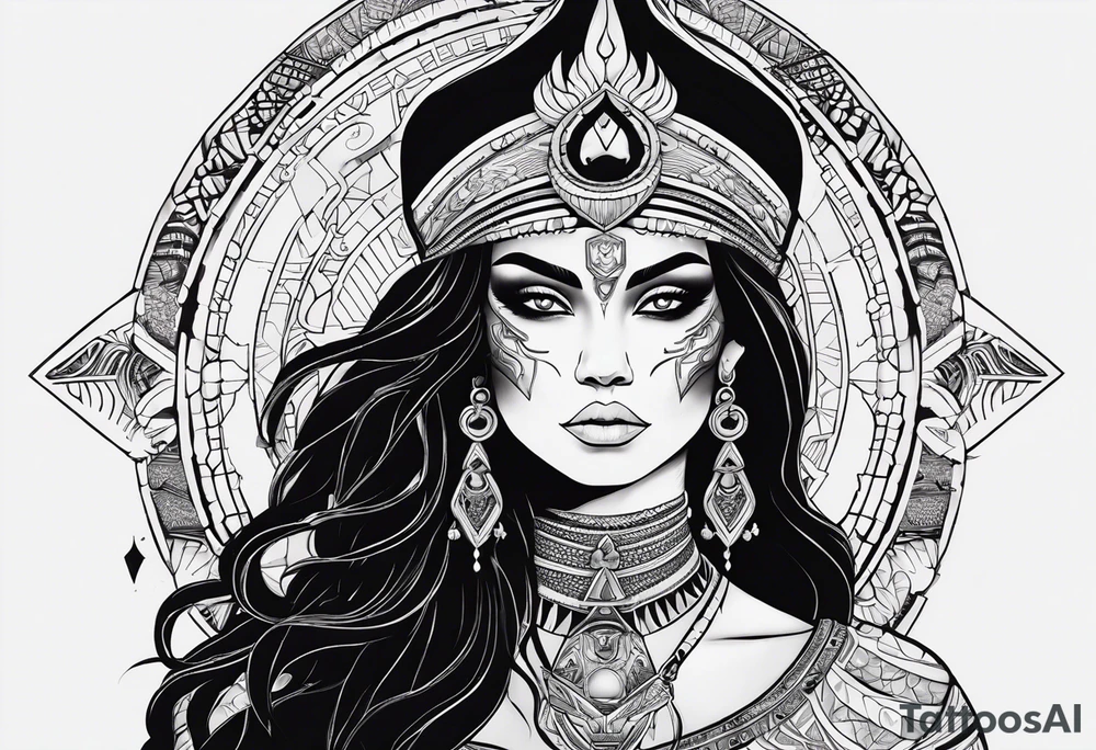 kali ma, alien goddess, valkrye, pirate, divine feminine, zenza resonance, pachamama, lotus azul, blank panther, eagle, skull, 5D, nueva gaya, dna 12 tattoo idea