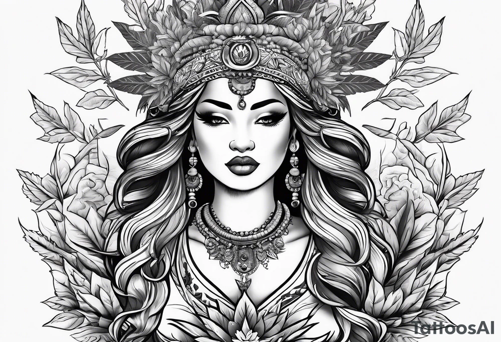 Black Goddess of marijuana tattoo idea