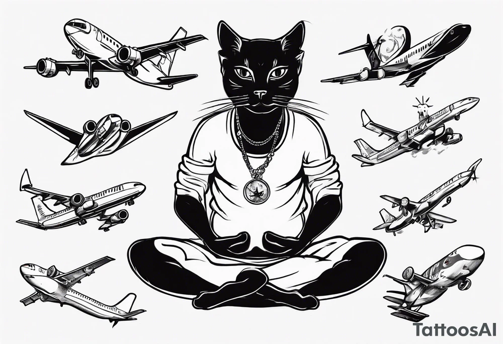 Cat doing yoga on a plane tattoo idea