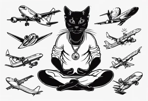Cat doing yoga on a plane tattoo idea