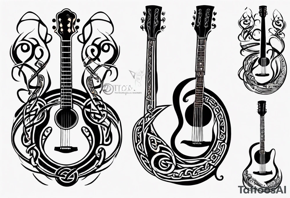celtic  design with a treble clef and a guitar fused together tattoo idea