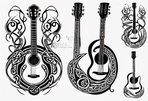celtic  design with a treble clef and a guitar fused together tattoo idea