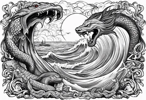 Almighty Jesus Christ fighting a powerful Serpent in the ocean tattoo idea