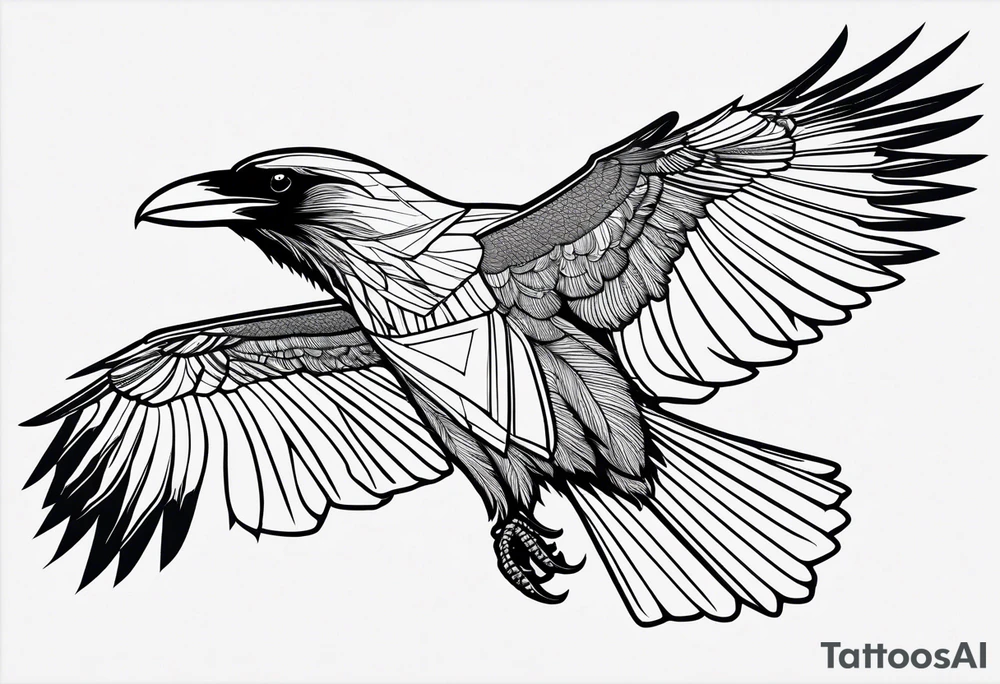 outline with straight lines of a flying raven, without grafik inside tattoo idea