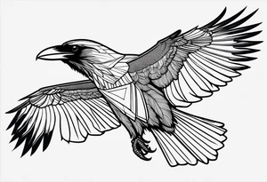 outline with straight lines of a flying raven, without grafik inside tattoo idea