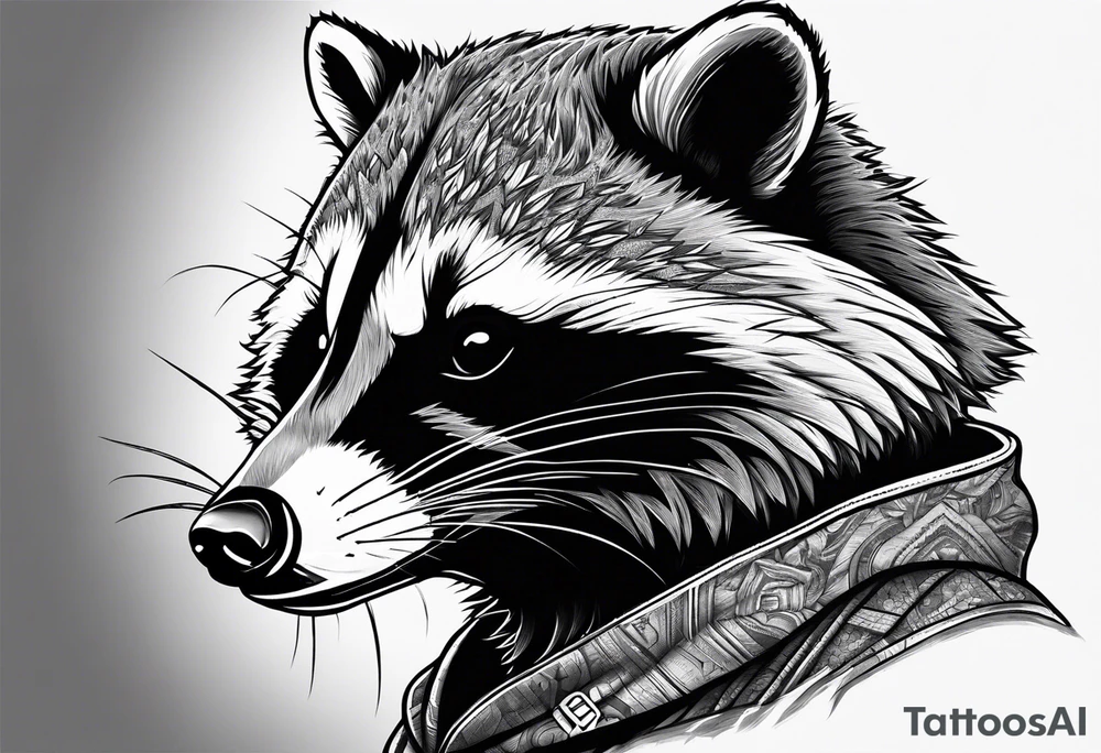 raccoon wearing a Superman hoodie tattoo idea