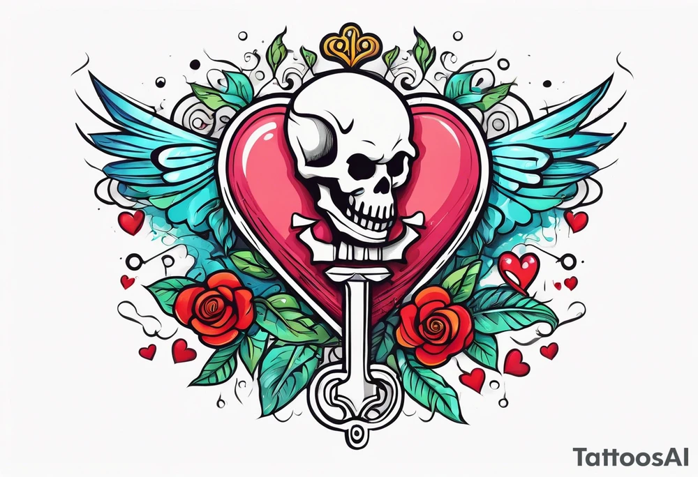 A heart shaped skeleton key tattoo idea