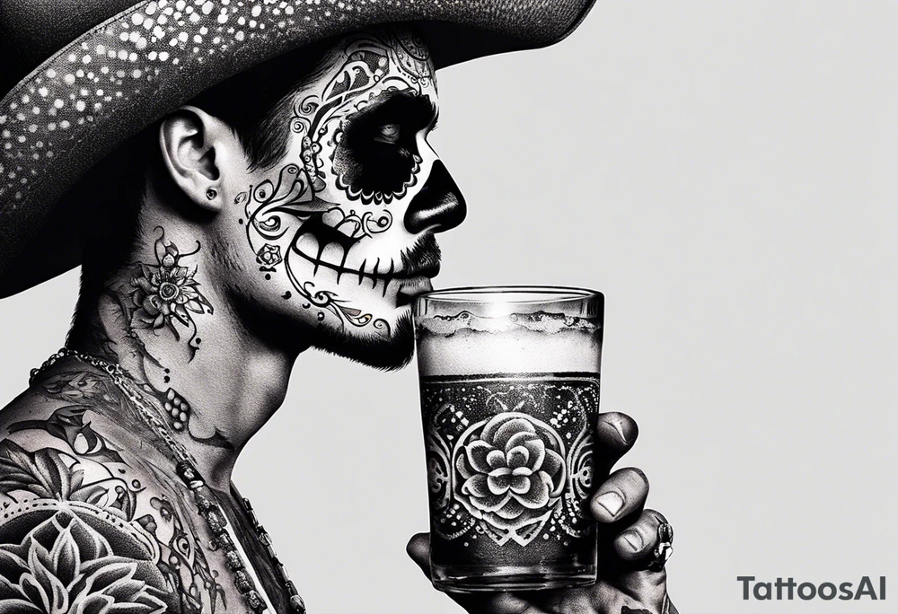 Mexico day of dead  man standing
 drink horizontal tattoo idea