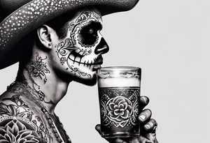 Mexico day of dead  man standing
 drink horizontal tattoo idea
