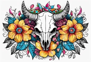 Floral chest piece with animal skull and gems tattoo idea