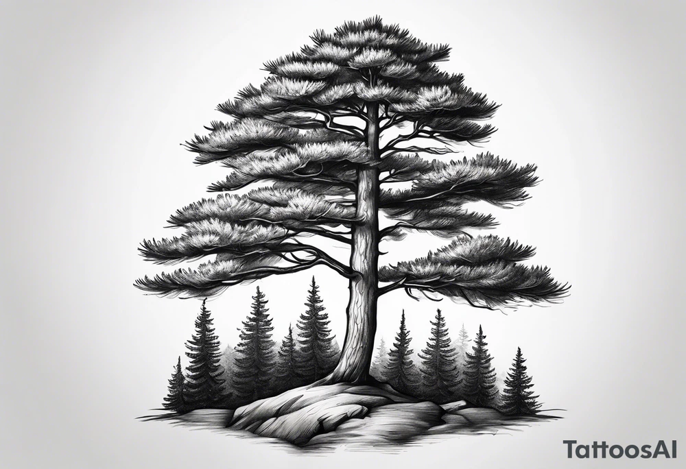 Small dainty detailed pine tree tattoo idea