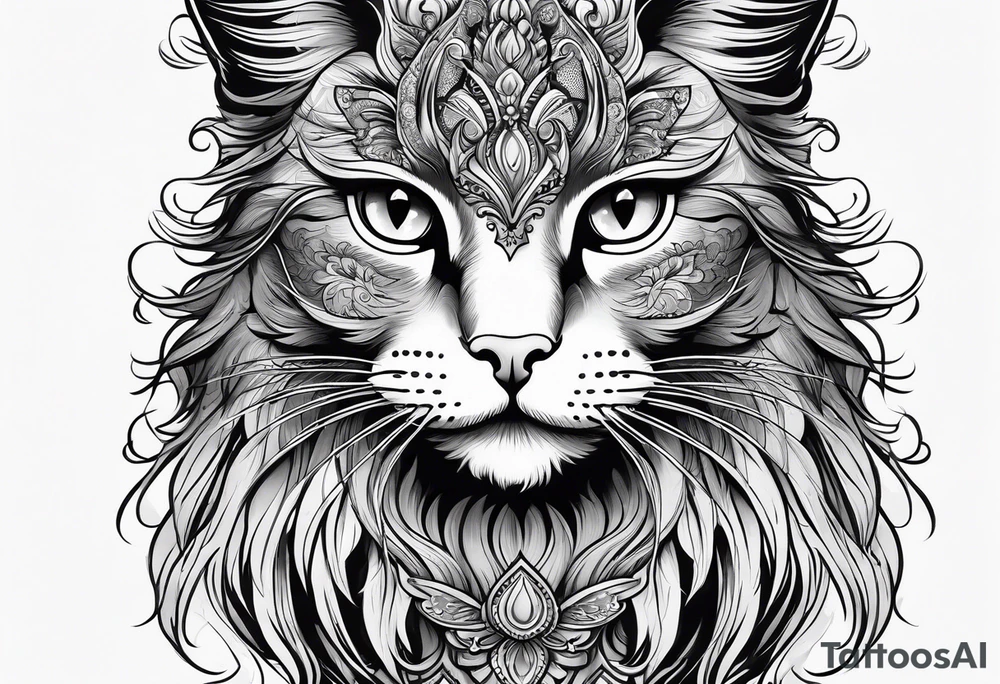 Long hair cat, regal, face tattoo idea