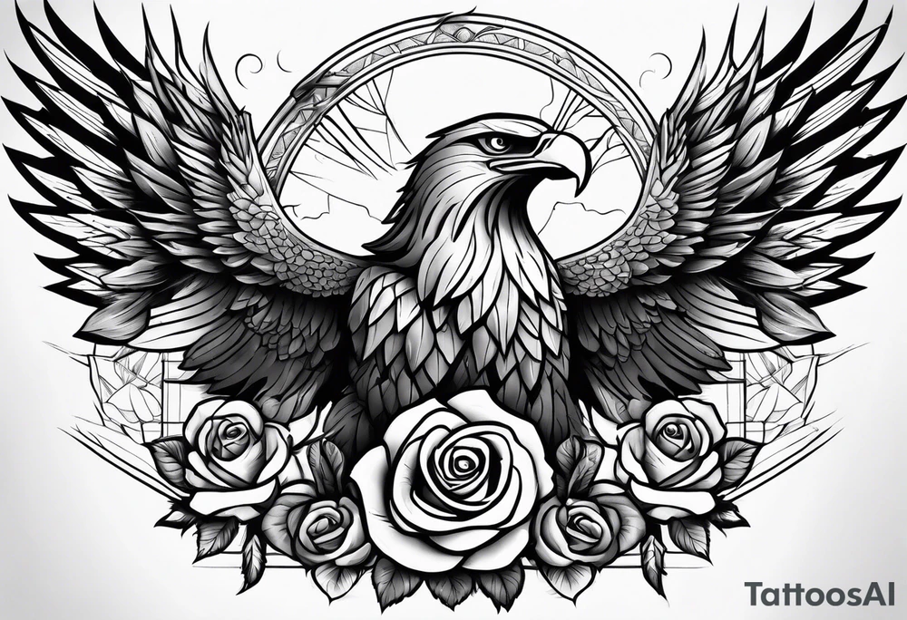 Warrior, eagle, sword, rose, family tattoo idea