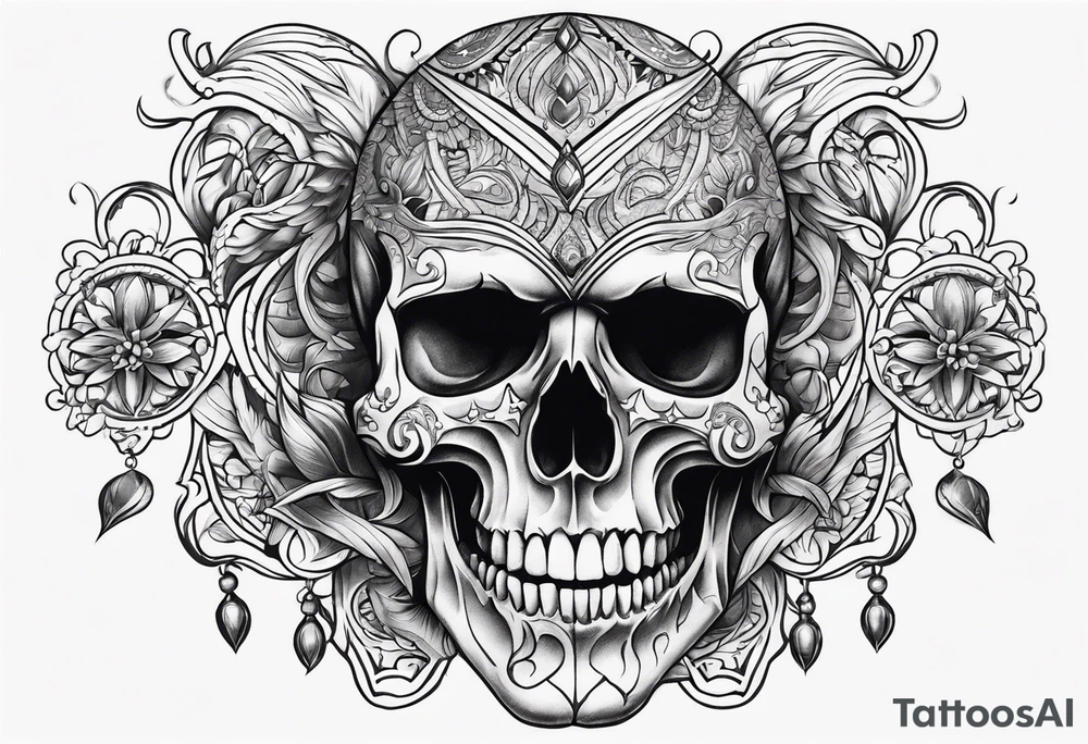 Skull teeth with lines and ornaments around tattoo idea