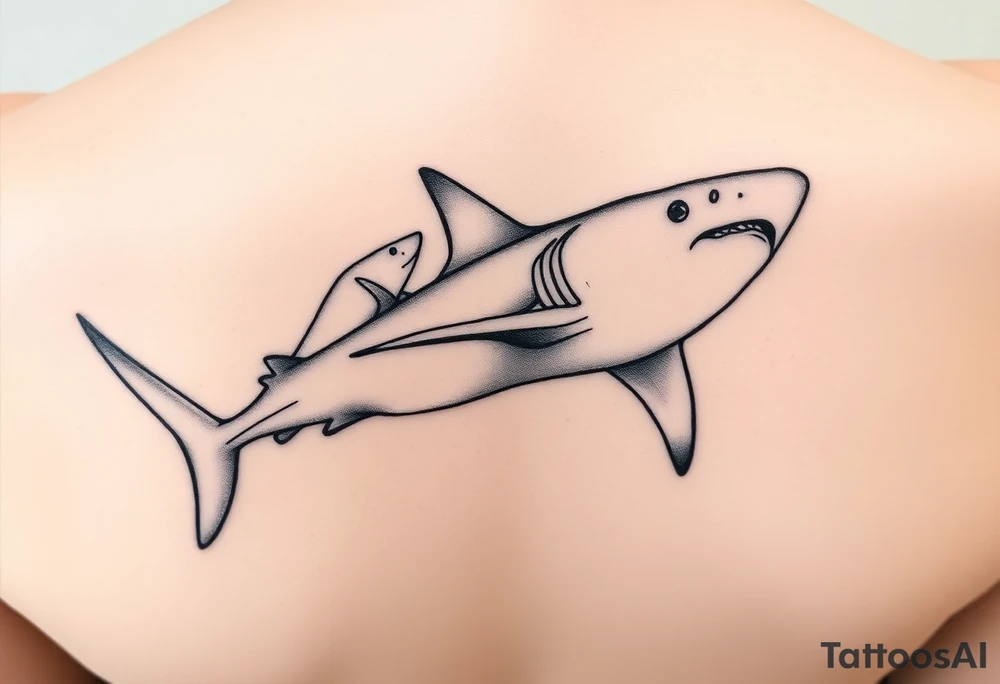one lemon shark and one whale shark swimming upwards towards the neck in a line tattoo idea