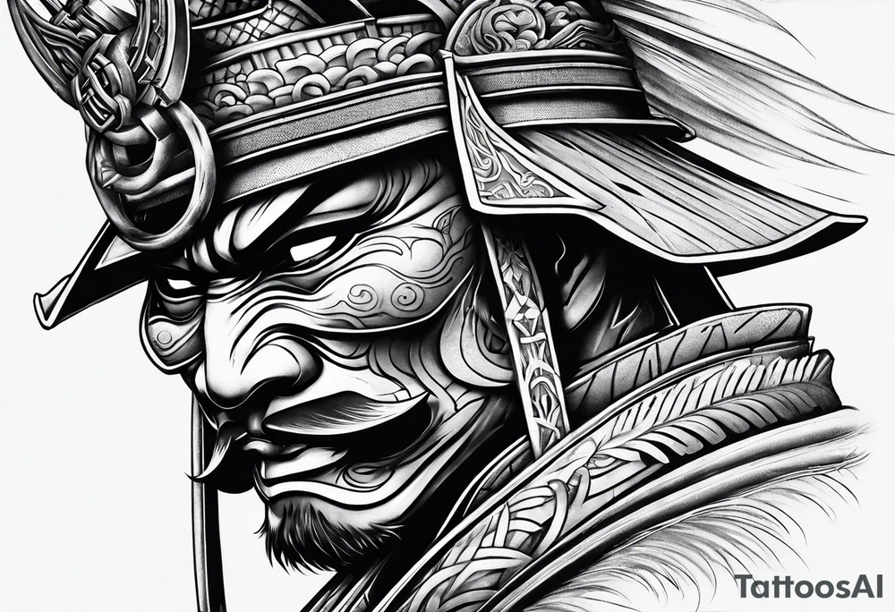 masked samurai tattoo to cover the bicep tattoo idea