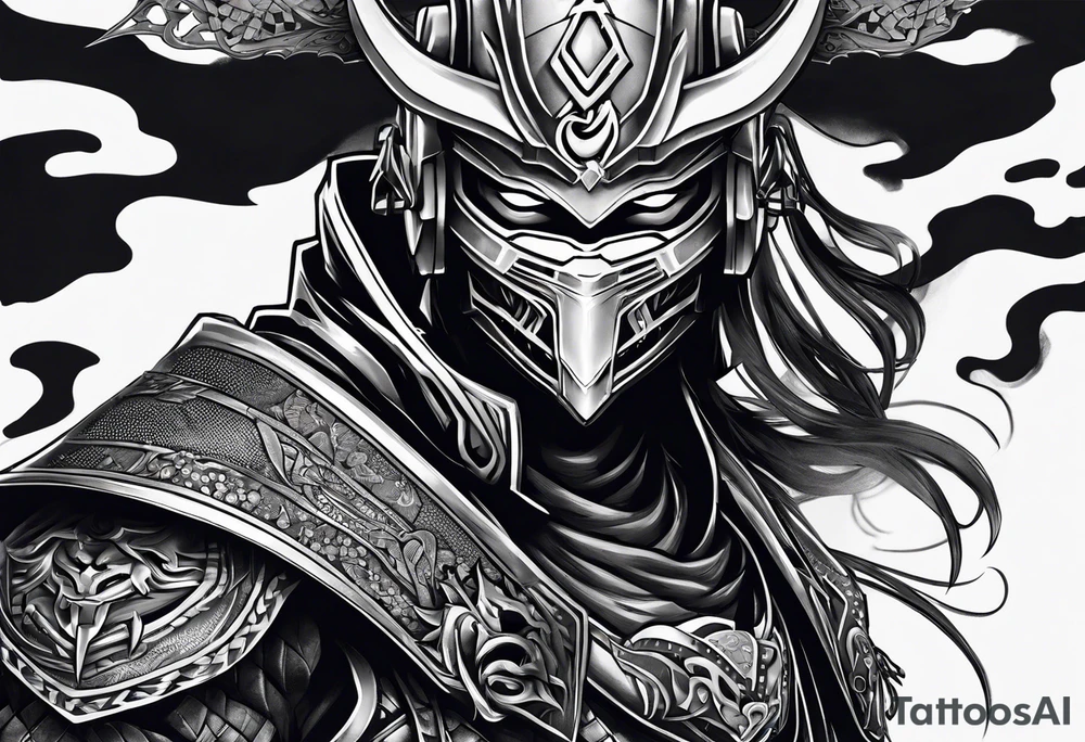 Angry Male Modern robot ninja with demon mask tattoo idea