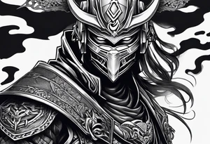 Angry Male Modern robot ninja with demon mask tattoo idea