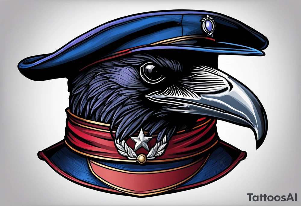 a raven sitting on top of the ravenmasters hat tattoo idea