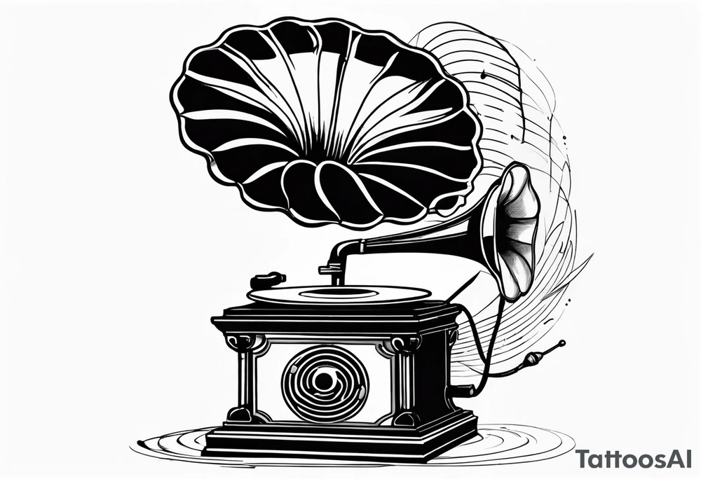 gramophone old with music tattoo idea