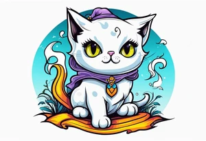 Cute Cat dressed as a ghost tattoo idea