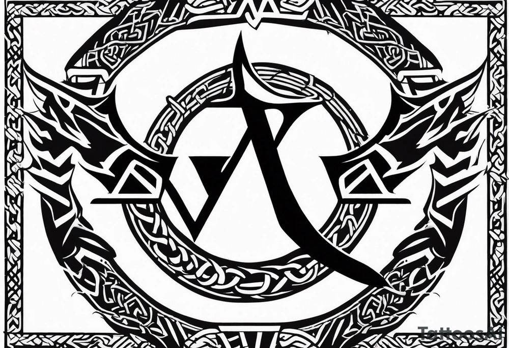 Valhalla sword shield dragon axe Valknut barbed wire chains tribal tattoo idea Valhalla sword shield dragon axe Valknut barbed wire chains tribal tattoo idea