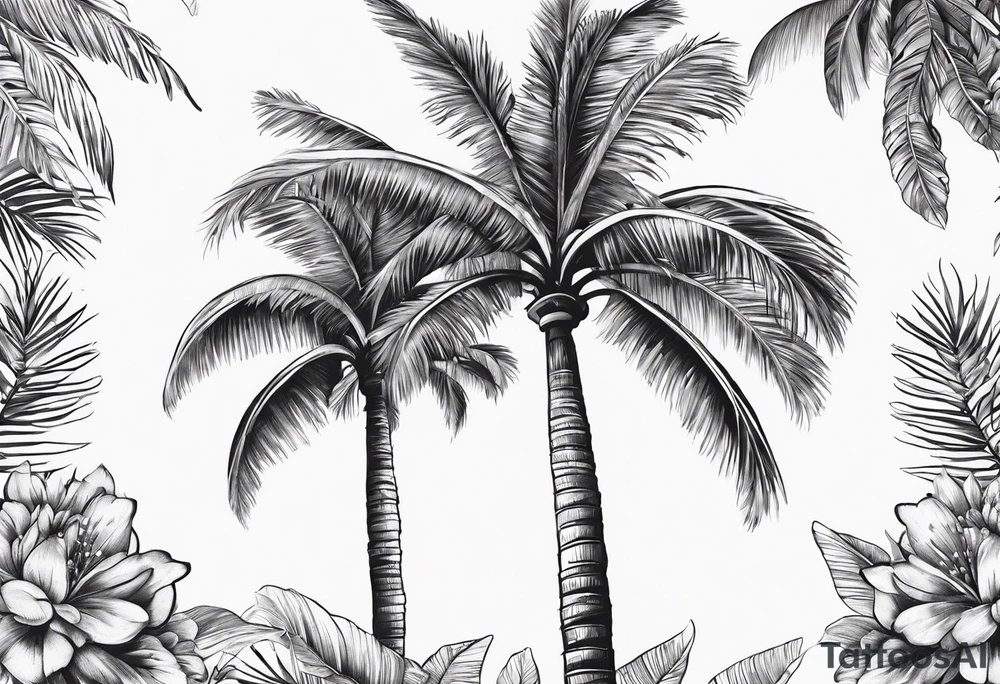 Palm tree with flowers tattoo idea