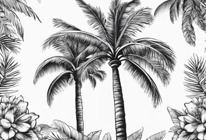 Palm tree with flowers tattoo idea