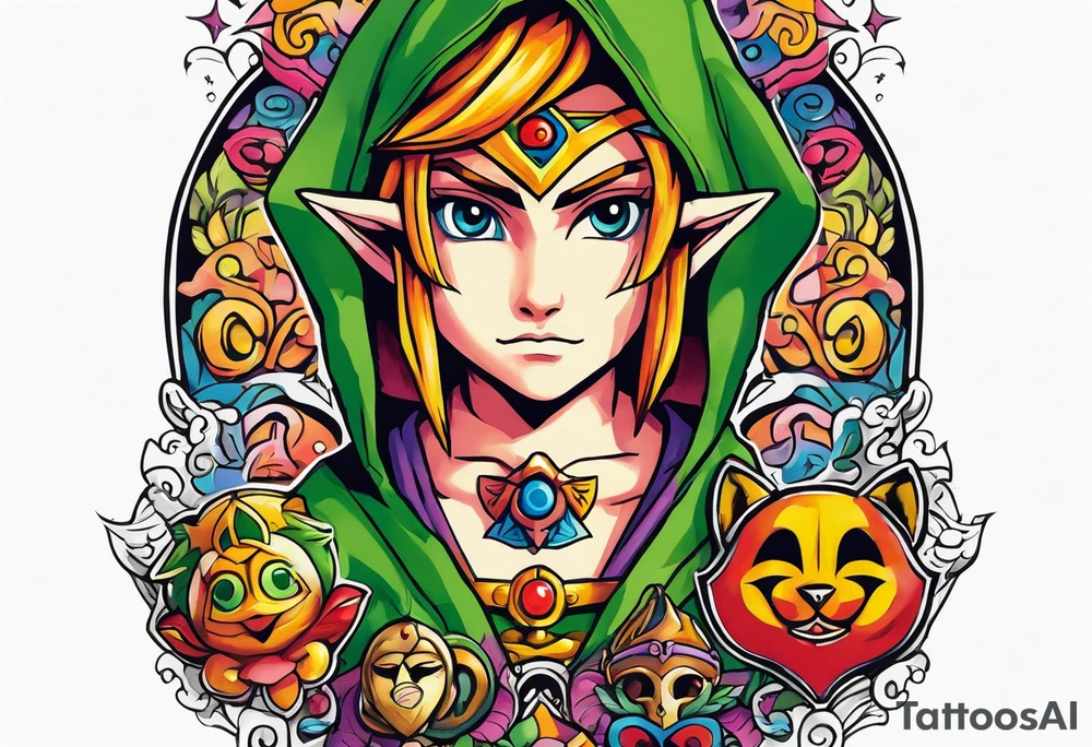 Legend of zelda ocarina of time and majoras mask full sleeve tattoo tattoo idea