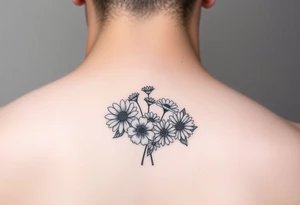 Small flower bouquet with order of flowers, daisy, cosmo, poppy, chrysanthemum, cosmo tattoo idea