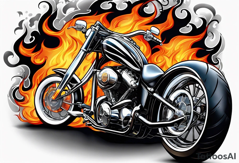 CHOPPER in flame letters with smoke background tattoo idea