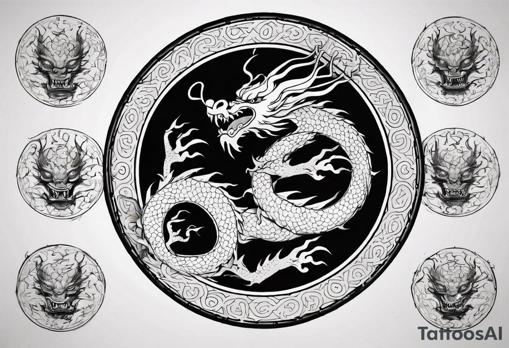 Chinese dragon in a circular shape with "02.03" written on its skin tattoo idea