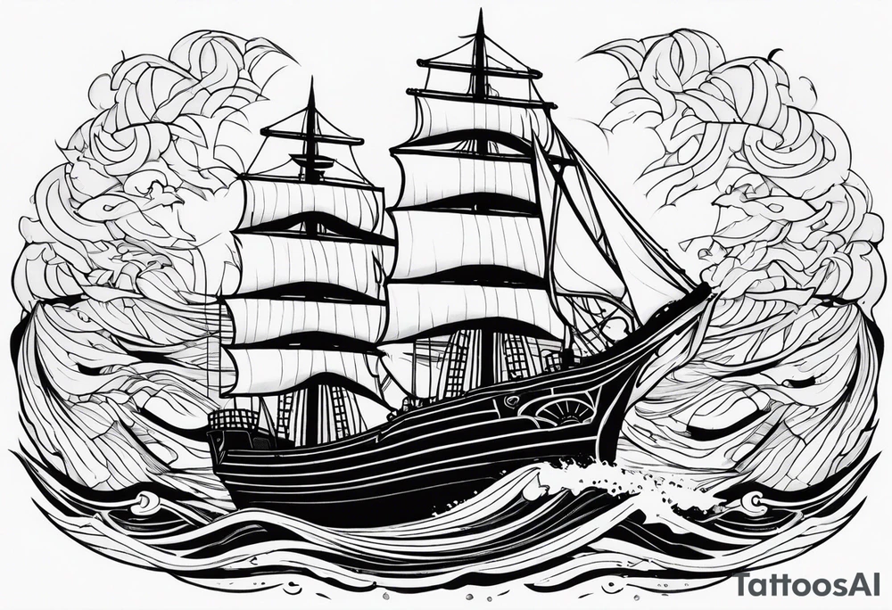 carco ship on waves tattoo idea