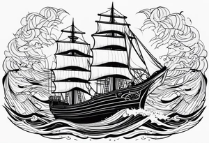 carco ship on waves tattoo idea