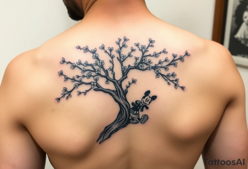 Cherry blossom tree wirh disney characters coming out tattoo idea