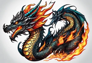 dragon and fire in long horizontal tattoo idea