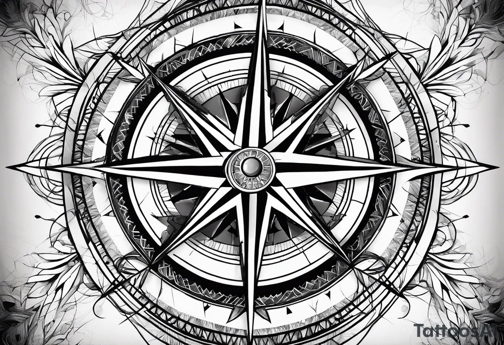 make a compass rose with long lines coming out of the tips of each point tattoo idea