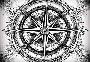 make a compass rose with long lines coming out of the tips of each point tattoo idea