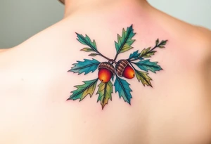 on the hand an oak branch with thick leaves and acorns an oak branch with thick leaves and acorns oak branch with thick leaves and acorns tattoo idea