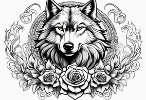 Rose flames changing into a wolf tattoo idea