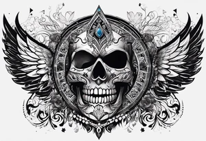 black kali, goddess pirate, alien, pachamama, valkrye, warrior, skull, lotus azul, wing, eagle, zenza resonance, stars, one side chest tattoo idea